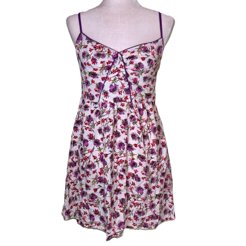 Women Floral Cottagecore Sundress Spaghetti Strap‎ Fit Flare Mini Size Medium